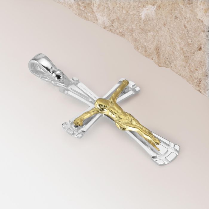 Gold Plated on Sterling Silver Byzantine Crucifix Cross Pendant