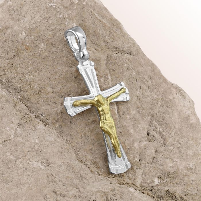 Gold Plated on Sterling Silver Byzantine Crucifix Cross Pendant