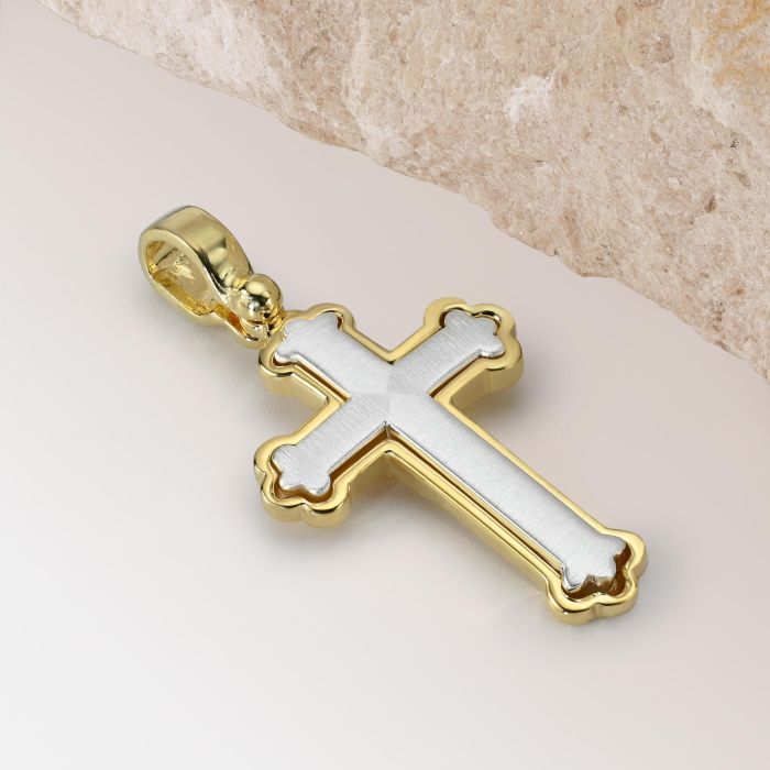 Gold Plated on Sterling Silver Budded Cross Pendant