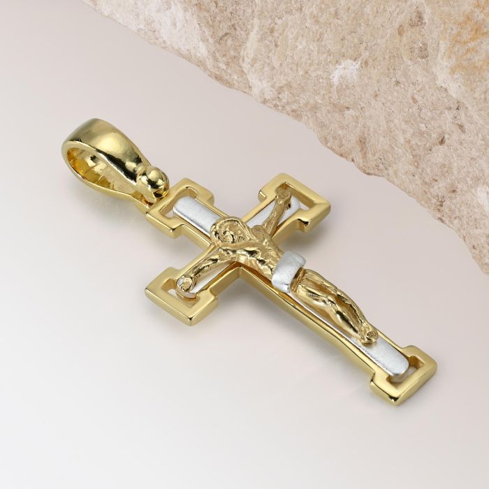 Gold Plated on Sterling Silver Crucifix Cross Pendant