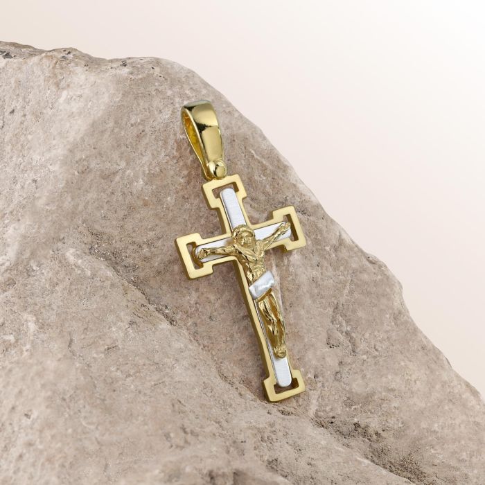 Gold Plated on Sterling Silver Crucifix Cross Pendant