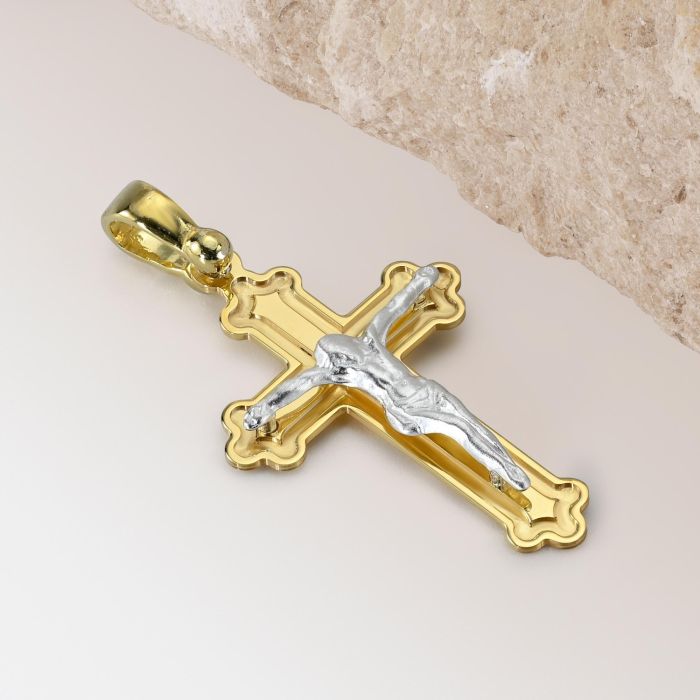 Gold Plated on Sterling Silver Budded Crucifix Cross Pendant