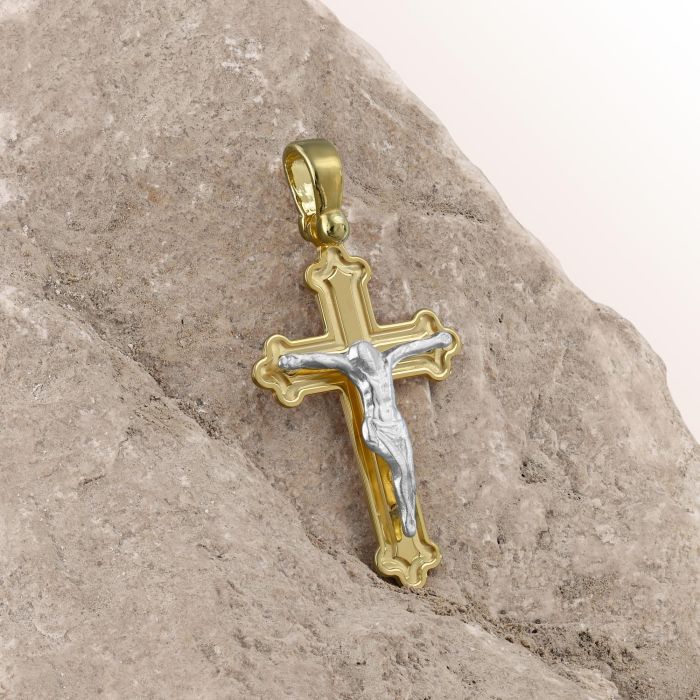 Gold Plated on Sterling Silver Budded Crucifix Cross Pendant