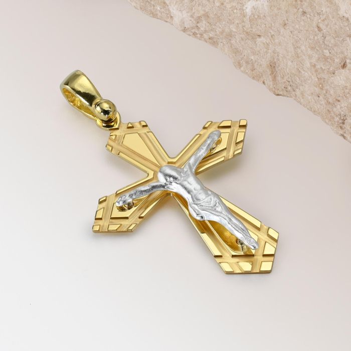 Gold Plated on Sterling Silver Byzantine Crucifix Cross Pendant