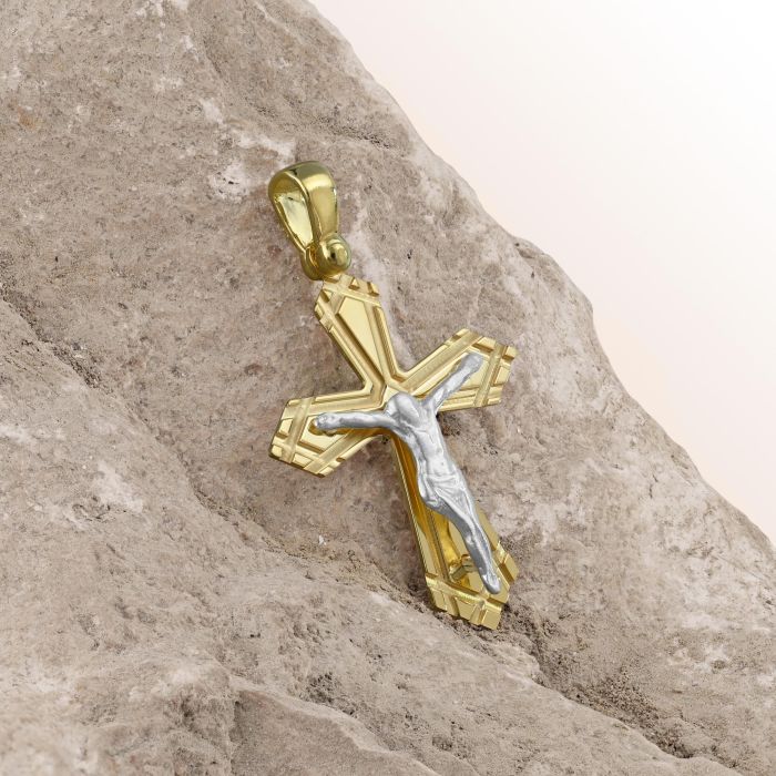 Gold Plated on Sterling Silver Byzantine Crucifix Cross Pendant