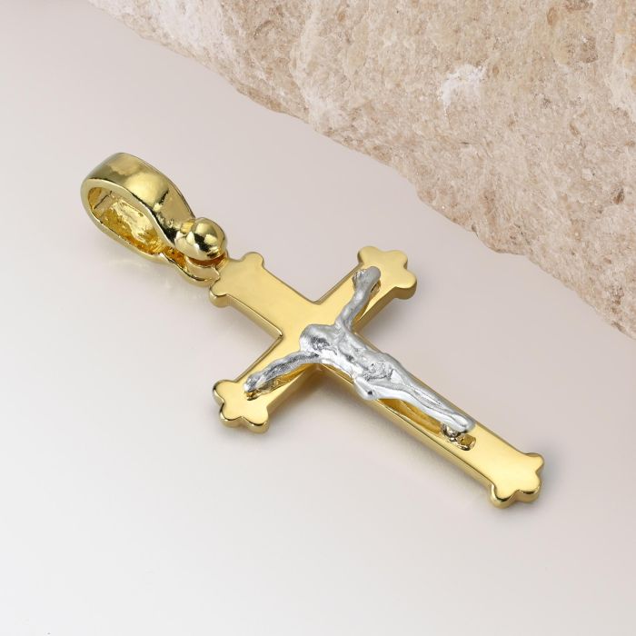 Gold Plated on Sterling Silver Budded Crucifix Cross Pendant