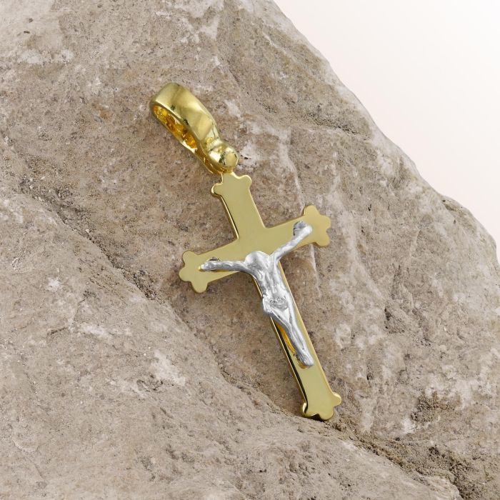 Gold Plated on Sterling Silver Budded Crucifix Cross Pendant