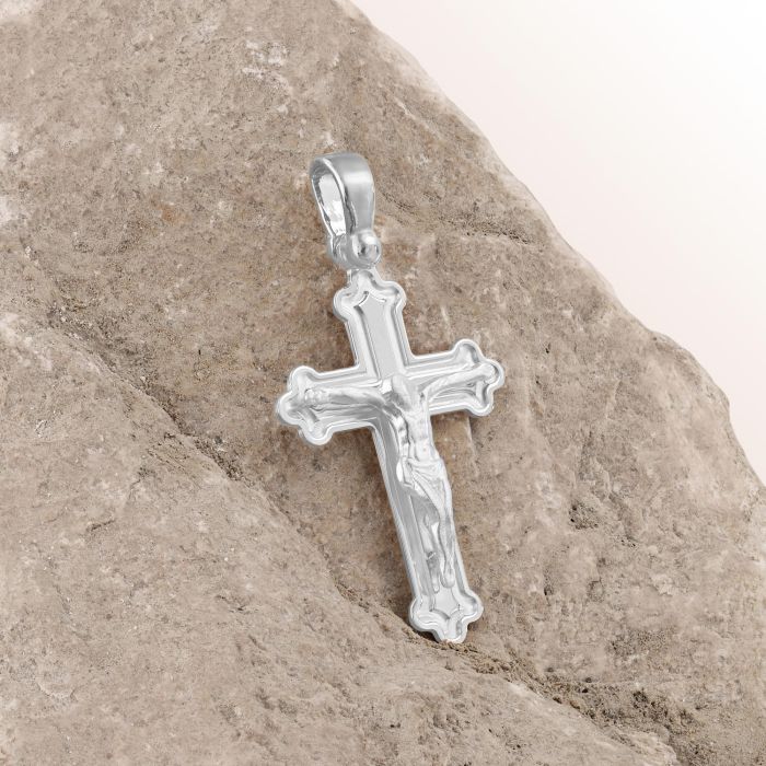 Sterling Silver Budded Crucifix Cross Pendant