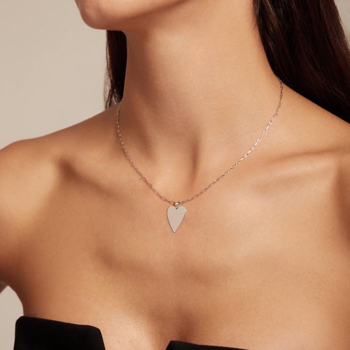 Sterling Silver Heart Disc Necklace