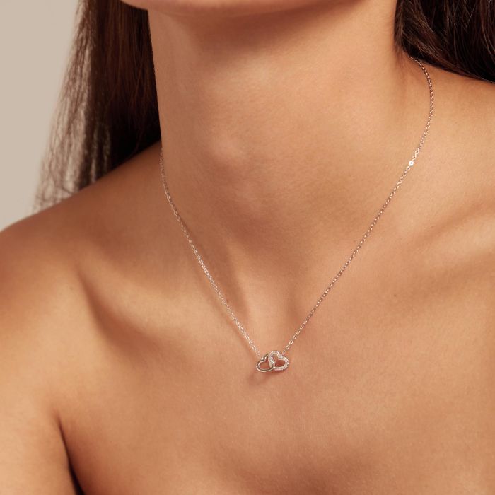 Sterling Silver Entwined Double Heart Necklace