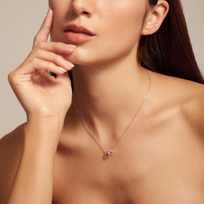 Sterling Silver Entwined Double Heart Necklace