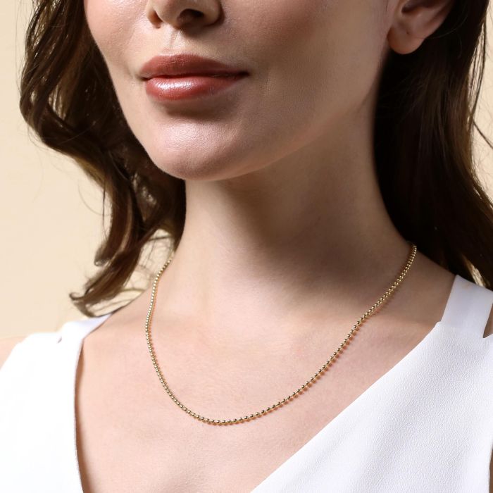 Yellow Gold Plated Sterling Silver 2mm Ball Bead Link Bracelet with Chain