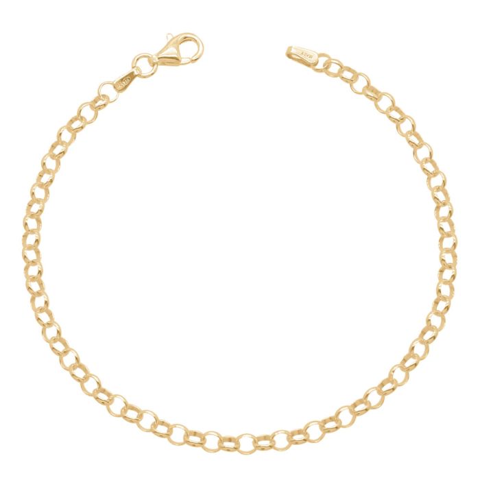 Yellow Gold Plated Sterling Silver 3.4mm Belcher Link Bracelet with Chain