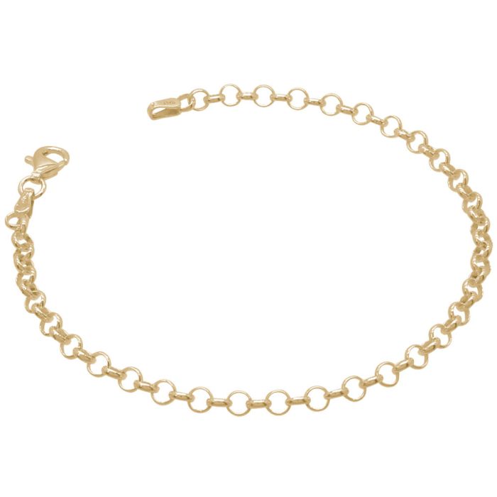Yellow Gold Plated Sterling Silver 3.4mm Belcher Link Bracelet with Chain
