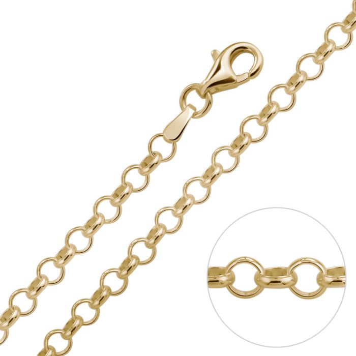 Yellow Gold Plated Sterling Silver 3.4mm Belcher Link Bracelet with Chain