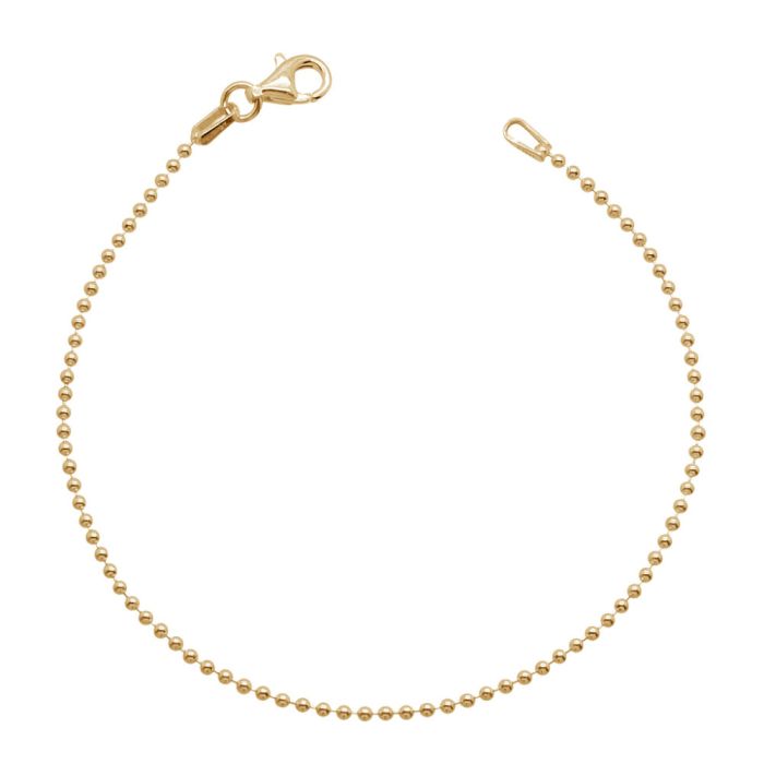 Yellow Gold Plated Sterling Silver 1.5mm Ball Bead Link Bracelet with Chain
