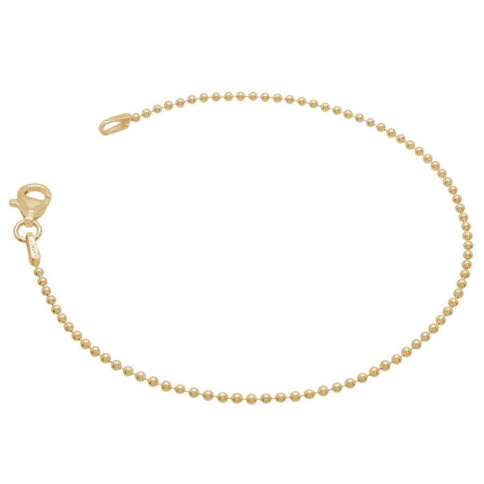 Yellow Gold Plated Sterling Silver 1.5mm Ball Bead Link Bracelet with Chain