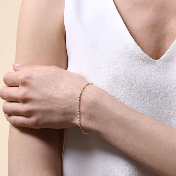 Yellow Gold Plated Sterling Silver 1.5mm Ball Bead Link Bracelet with Chain