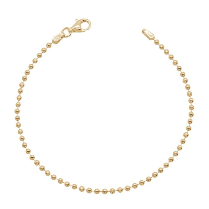 Yellow Gold Plated Sterling Silver 2mm Ball Bead Link Bracelet with Chain