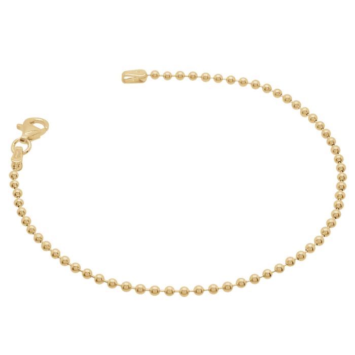 Yellow Gold Plated Sterling Silver 2mm Ball Bead Link Bracelet with Chain