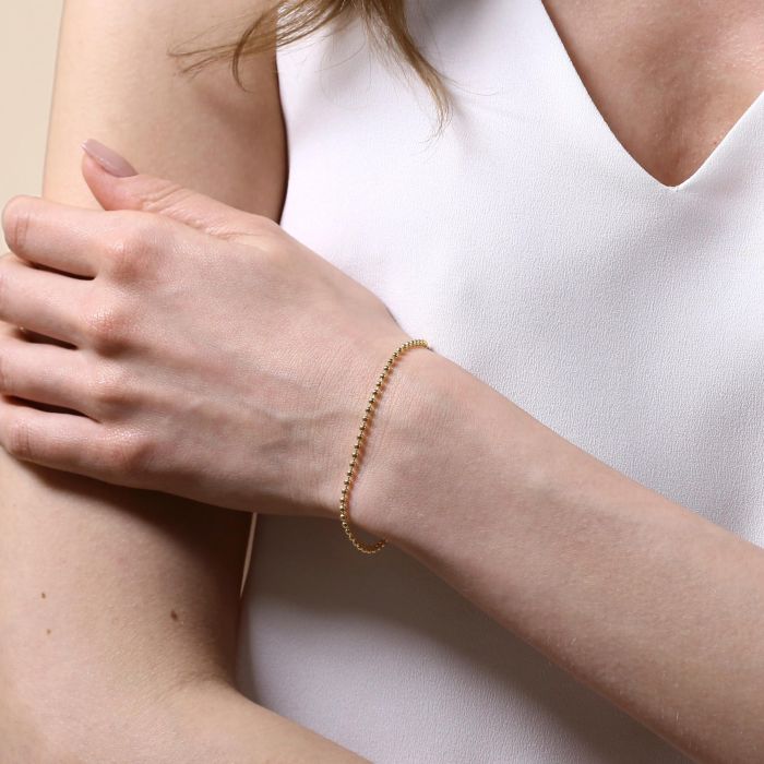 Yellow Gold Plated Sterling Silver 2mm Ball Bead Link Bracelet with Chain