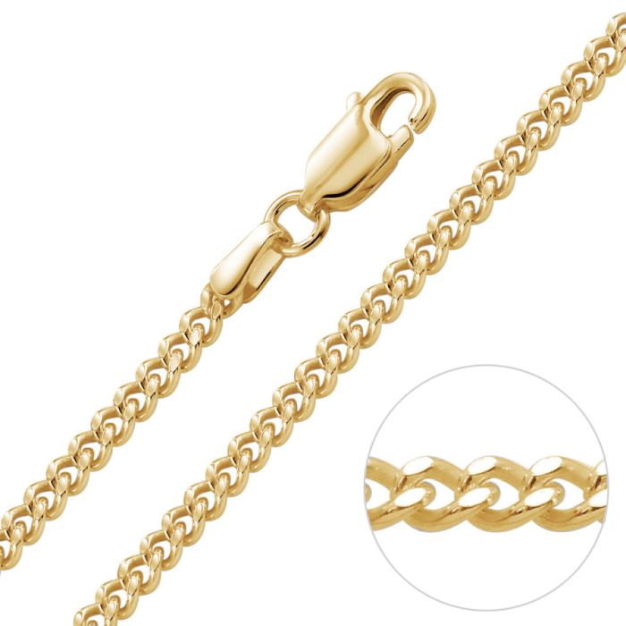 9ct Yellow Gold Plated Sterling Silver 2.4mm Diamond Cut Curb Link Bracelet | 7.5