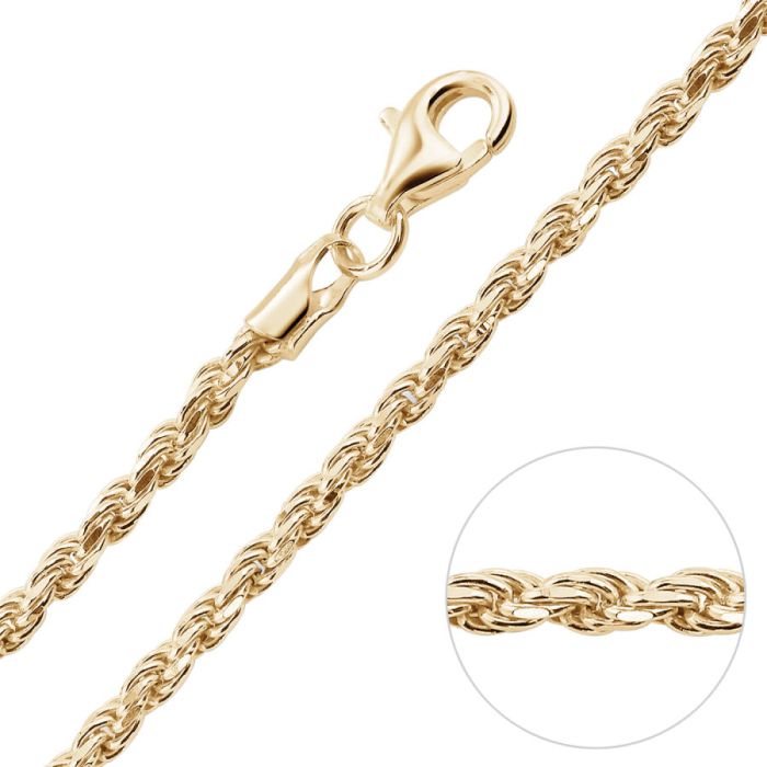 9ct Yellow Gold Plated on Sterling Silver 2.3mm Diamond Cut Rope Link Bracelet | 7.5