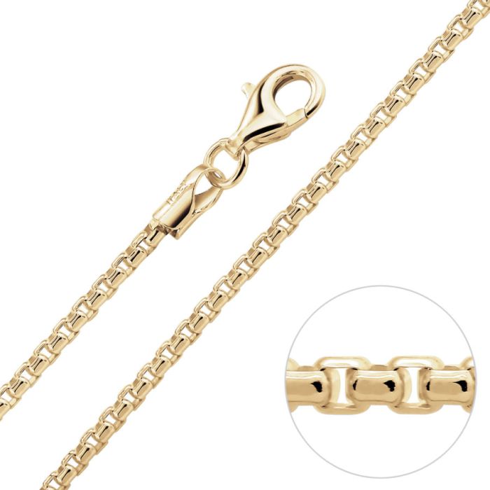 9ct Yellow Gold Plated on Sterling Silver 2mm Rounded Box Link Bracelet | 7.5