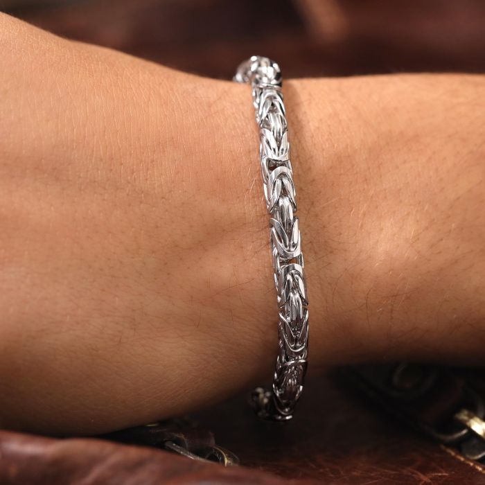 Sterling Silver 5.7mm Round Byzantine Bracelet with Chain