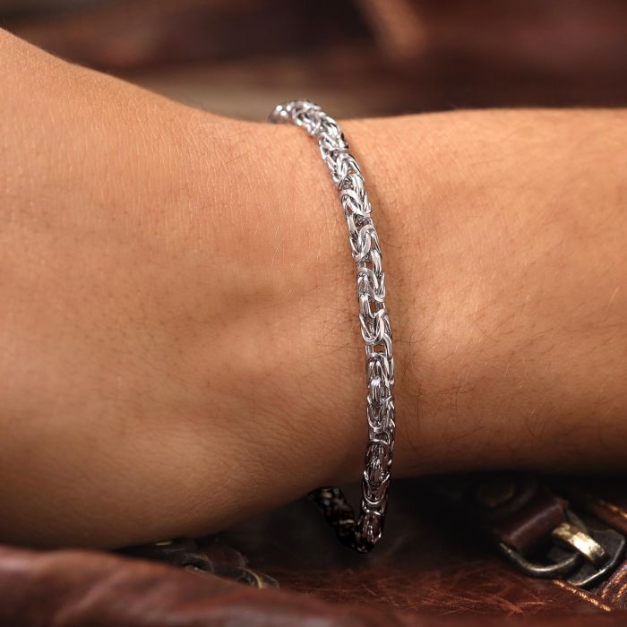 Sterling Silver 3.9mm Round Byzantine Bracelet with Chain