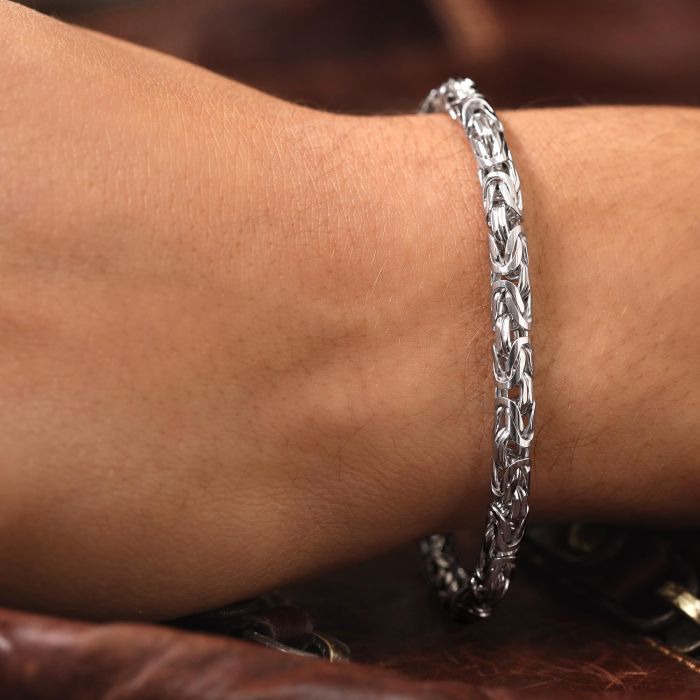 Sterling Silver 4.8mm Round Byzantine Bracelet with Chain