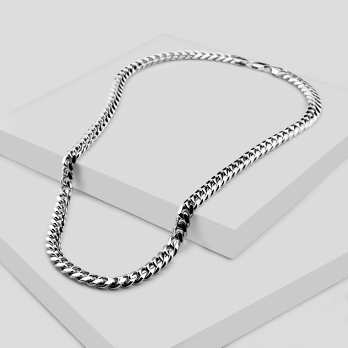 Sterling Silver 7mm Diamond Cut Cuban Bracelet with Chain