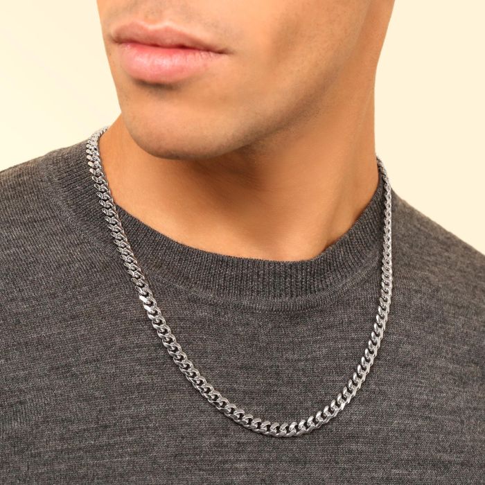 Sterling Silver 7mm Diamond Cut Cuban Bracelet with Chain