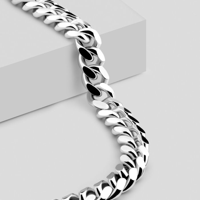 Sterling Silver 7mm Diamond Cut Cuban Bracelet with Chain