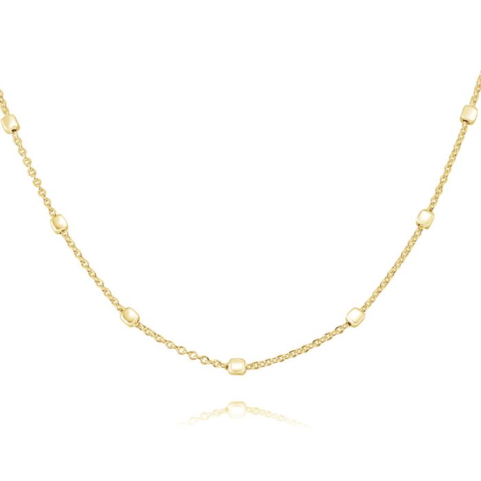 Yellow Gold Plated Sterling Silver 1.2mm Cable Chain Bobble Necklace With Cube Beads