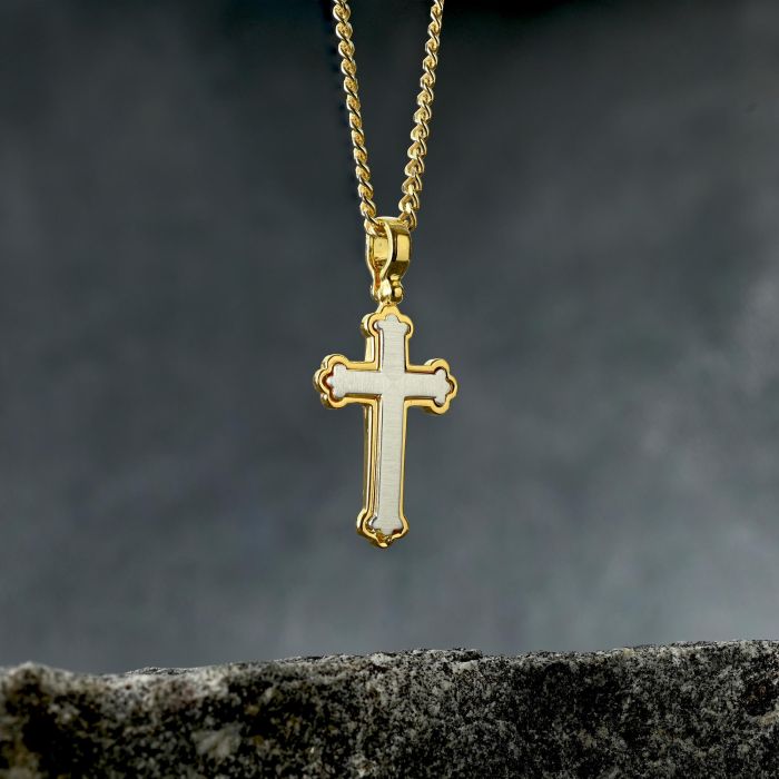 Gold Plated on Sterling Silver Budded Cross Necklace