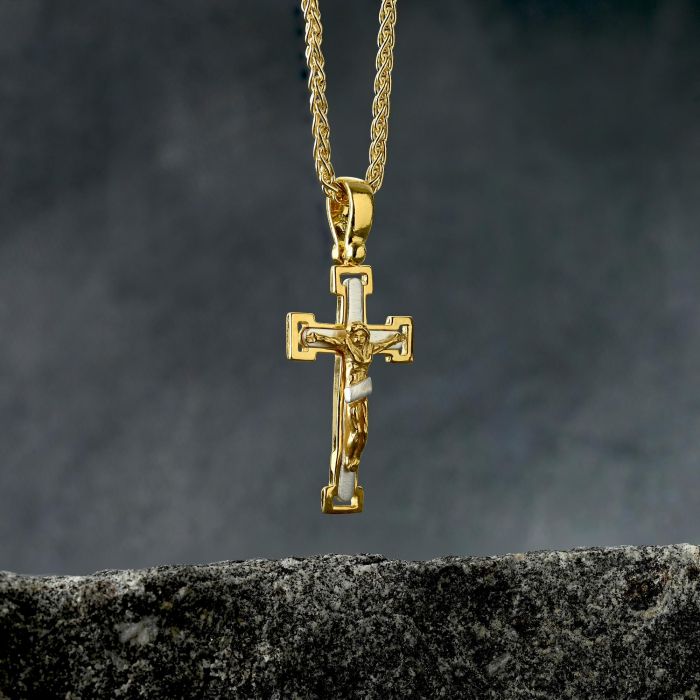 Gold Plated on Sterling Silver Crucifix Cross Necklace