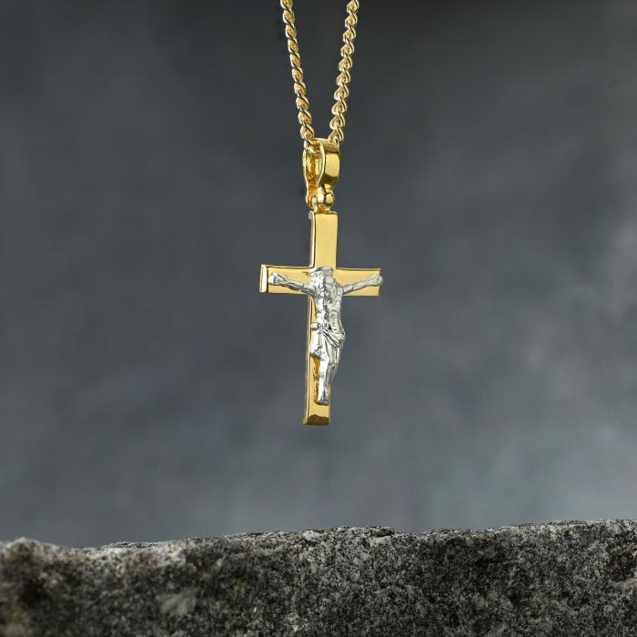 Gold Plated on Sterling Silver Crucifix Cross Necklace