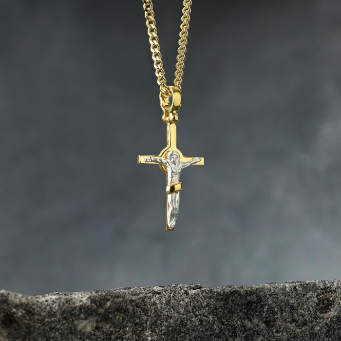 Gold Plated on Sterling Silver Celtic Crucifix Cross Necklace