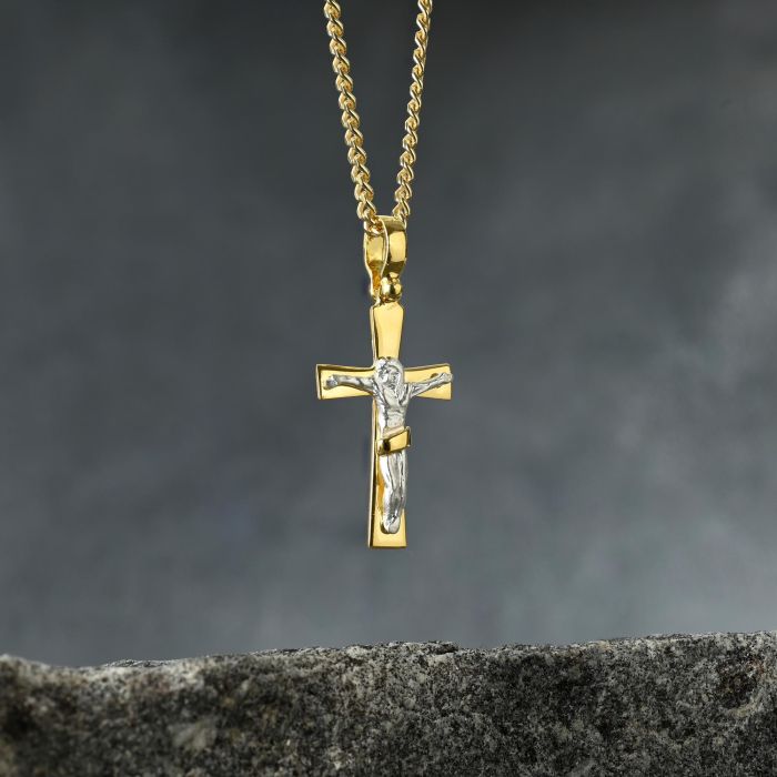 Gold Plated on Sterling Silver Crucifix Cross Necklace