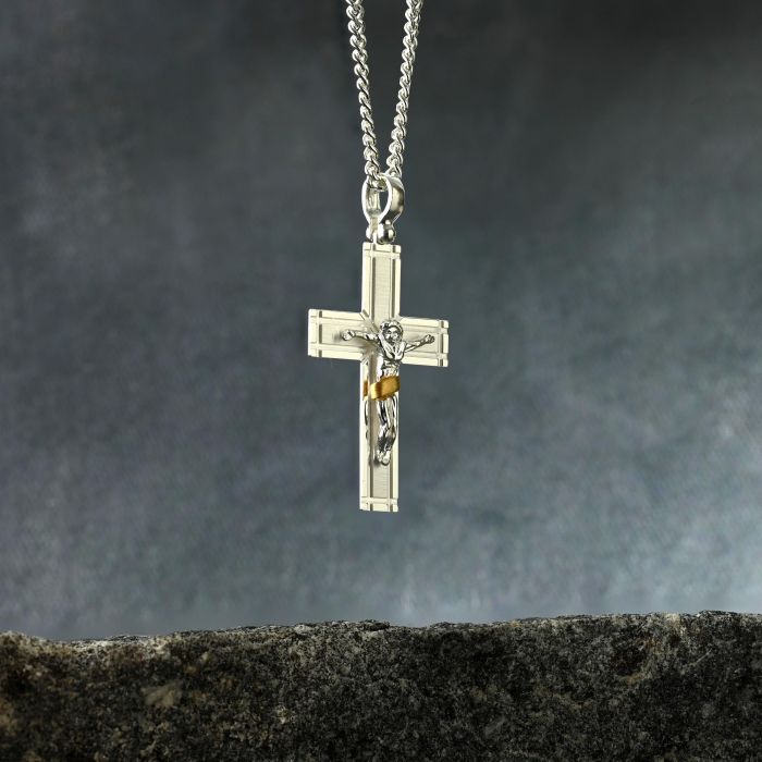 Gold Plated on Sterling Silver Crucifix Cross Necklace