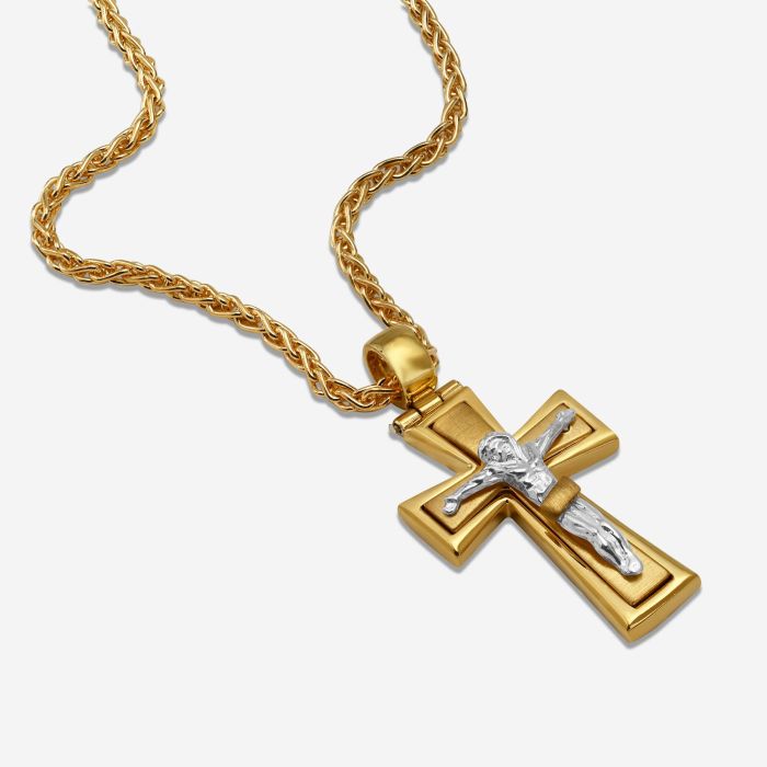 Gold Plated on Sterling Silver Byzantine Crucifix Cross Necklace