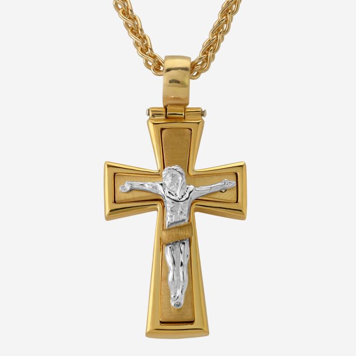 Gold Plated on Sterling Silver Byzantine Crucifix Cross Necklace