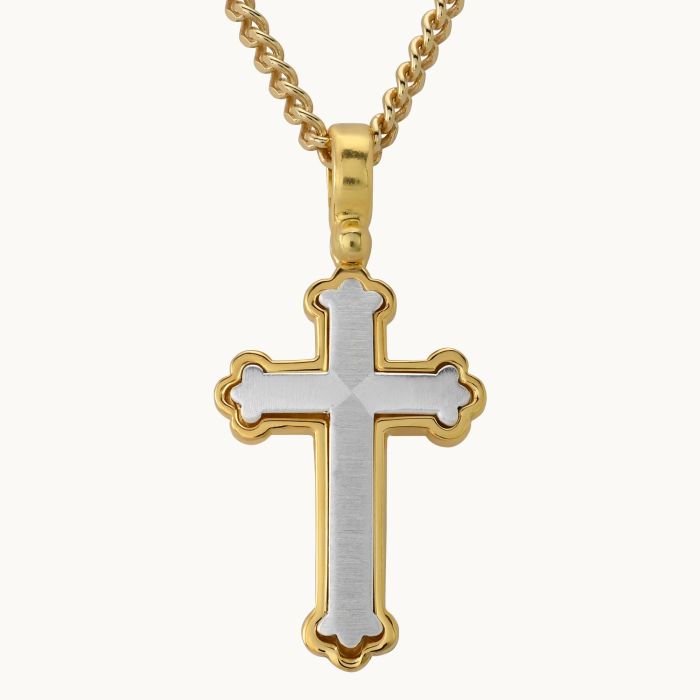 Gold Plated on Sterling Silver Budded Cross Necklace