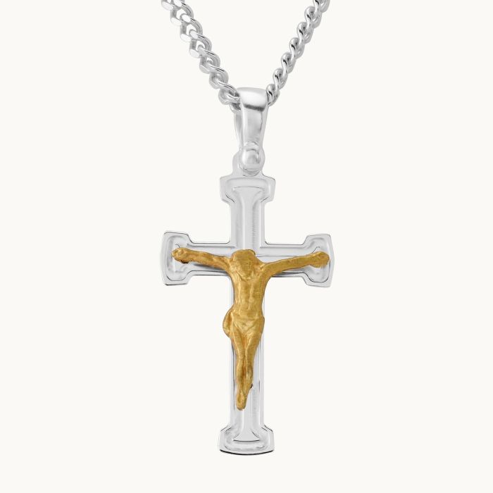 Gold Plated on Sterling Silver Crucifix Cross Necklace