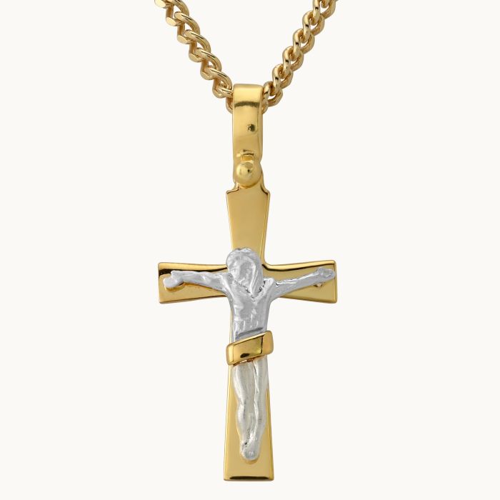 Gold Plated on Sterling Silver Crucifix Cross Necklace