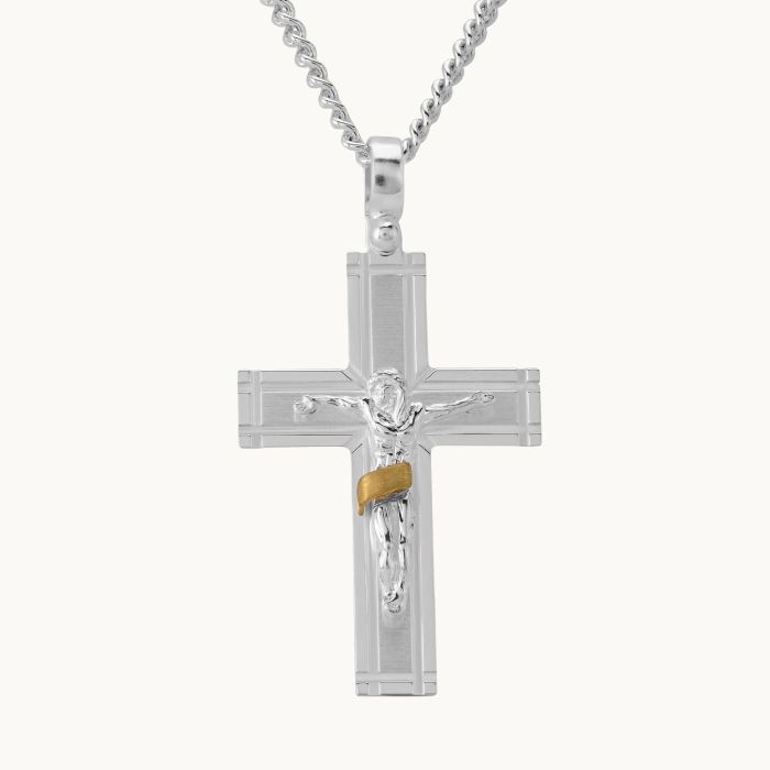 Gold Plated on Sterling Silver Crucifix Cross Necklace