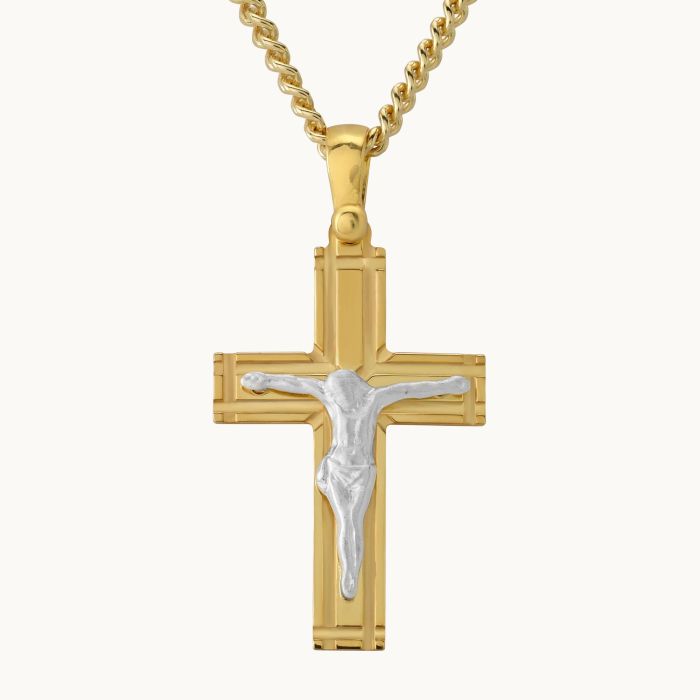 Gold Plated on Sterling Silver Crucifix Cross Necklace