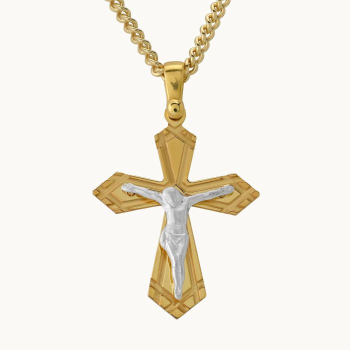 Gold Plated on Sterling Silver Byzantine Crucifix Cross Necklace