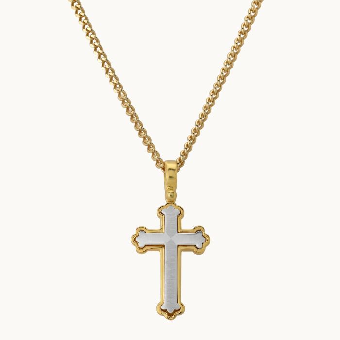 Gold Plated on Sterling Silver Budded Cross Necklace